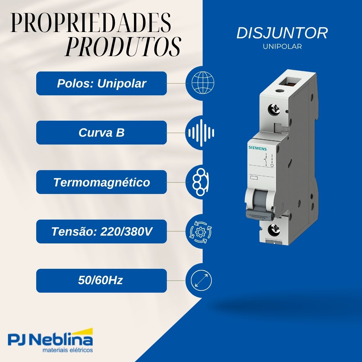 Disjuntor Mini Din Unipolar 20A Curva B 4,5Ka 220/380V - Siemens