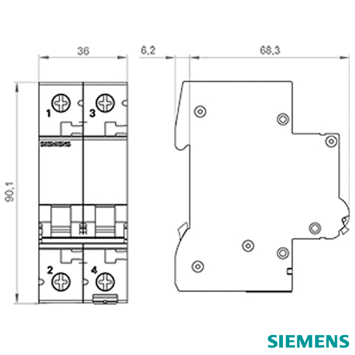 Disjuntor Mini Din Bipolar 16A Curva B 4,5Ka 220/380V 5SL12166MB Siemens