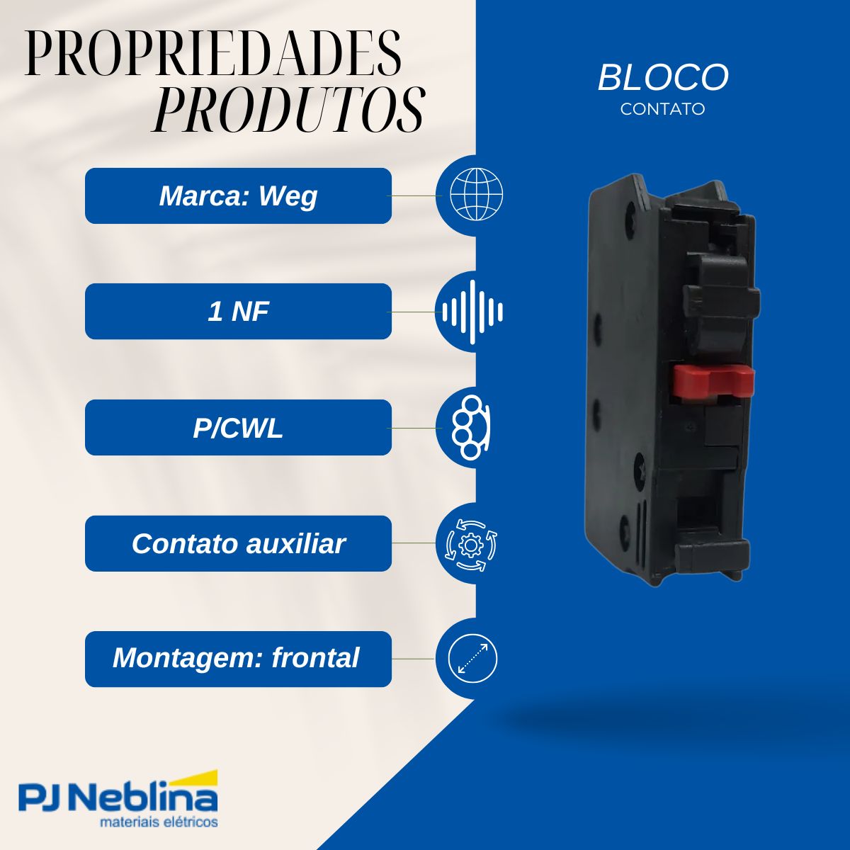 Bloco Contato Auxiliar Frontal 1Nf P/ Contator Cwl - Weg