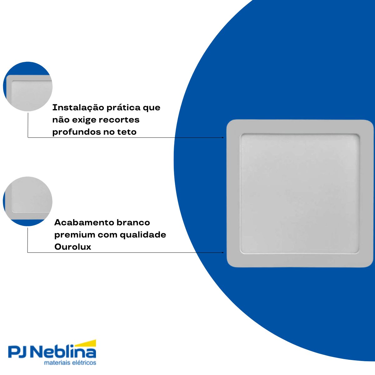 Luminária Plafon Led Sobrepor Quadrado Branco 18W Bivolt 4000K Branco Neutro 1080Lm - Ourolux