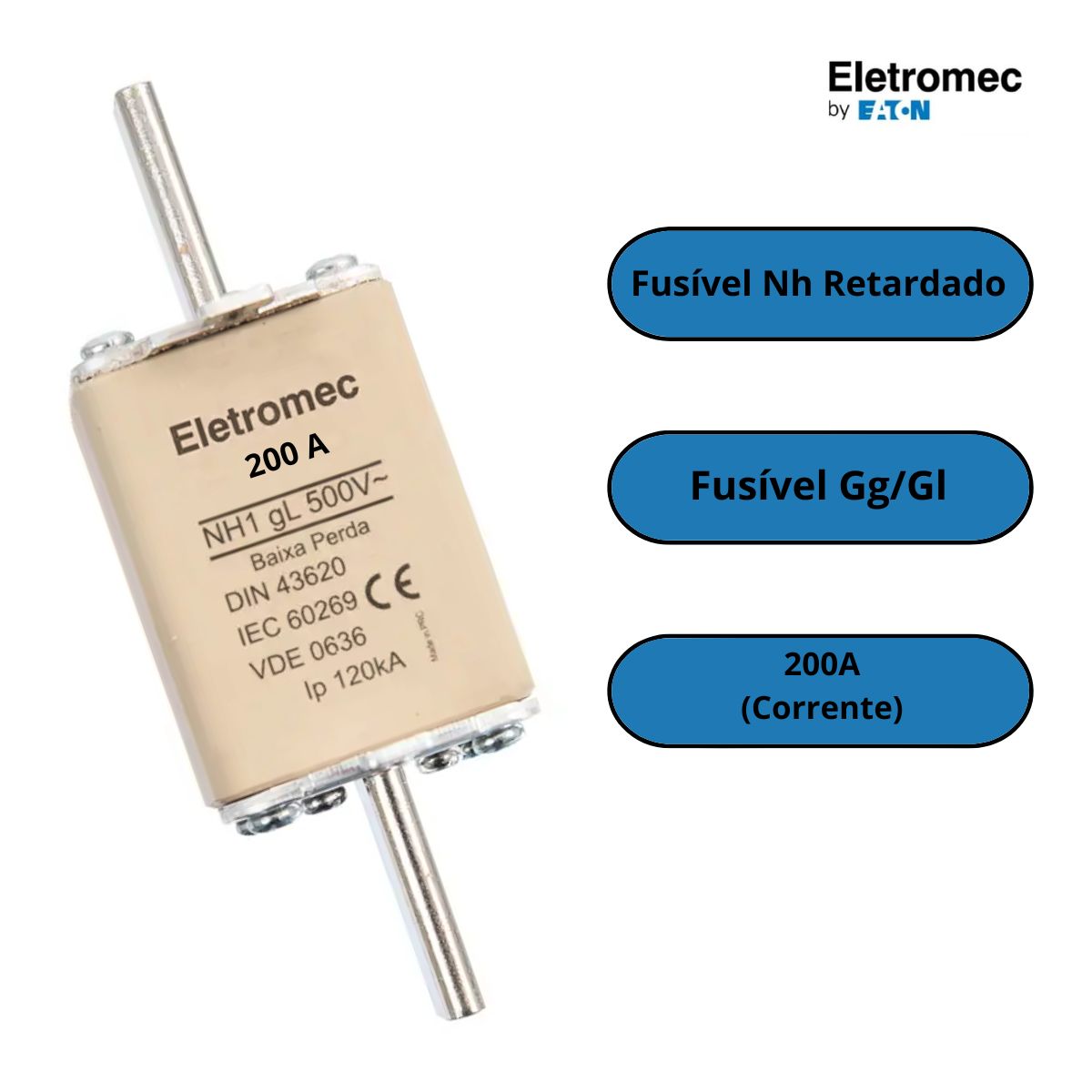 Fusível Nh Retardado Gg/Gl 200A 500V 120Ka T-1 NH1GL200C - Eletromec