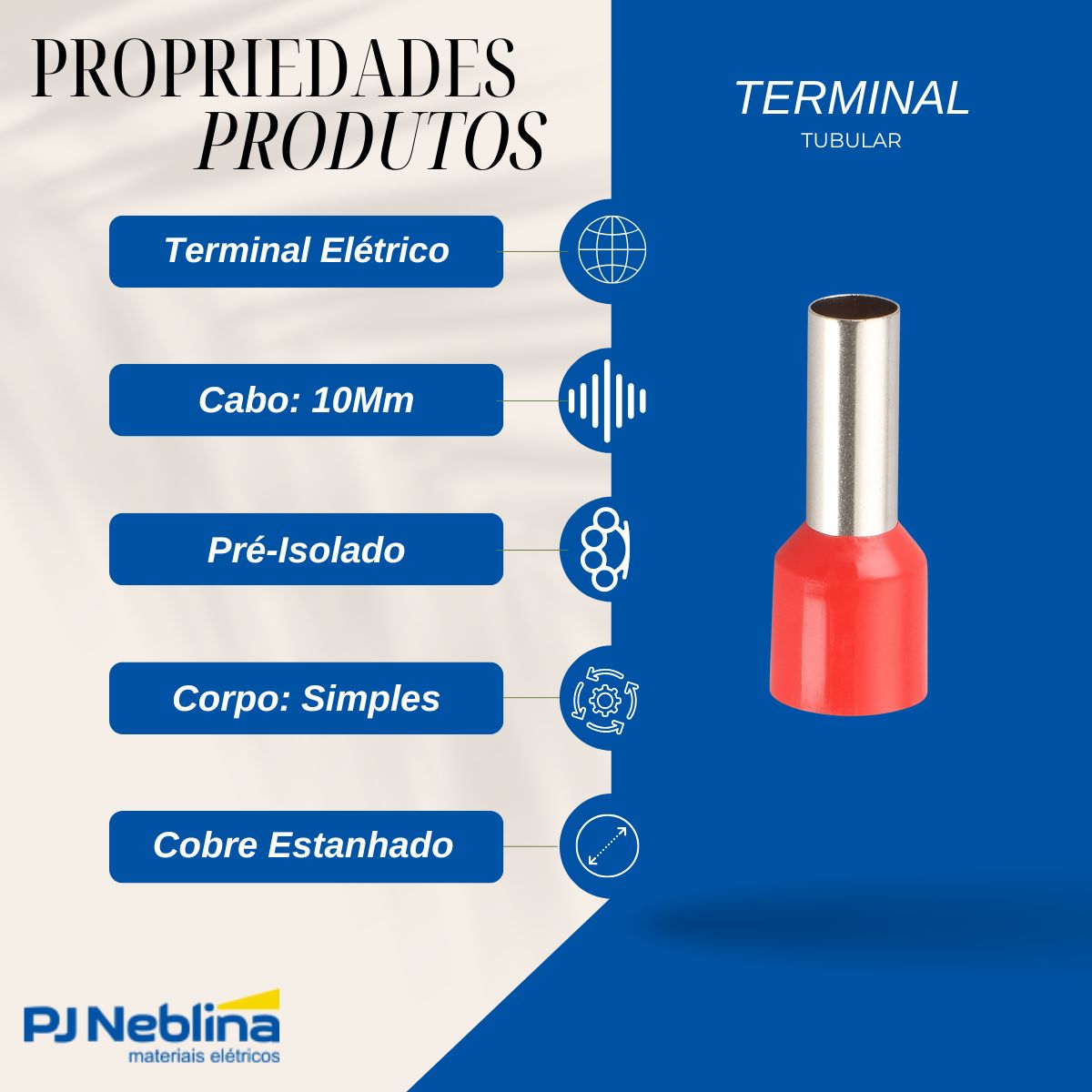 Terminal Tubular (Ilhos) 10Mm (7Awg) Pré-Isolado Vermelho - Intelli