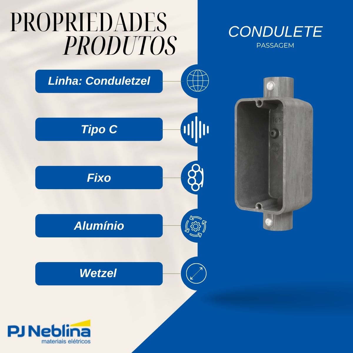 Condulete Alumínio Fixo Tipo C 3/4 S/Rosca S/Pintura S/Tampa S/Vedação - Wetzel