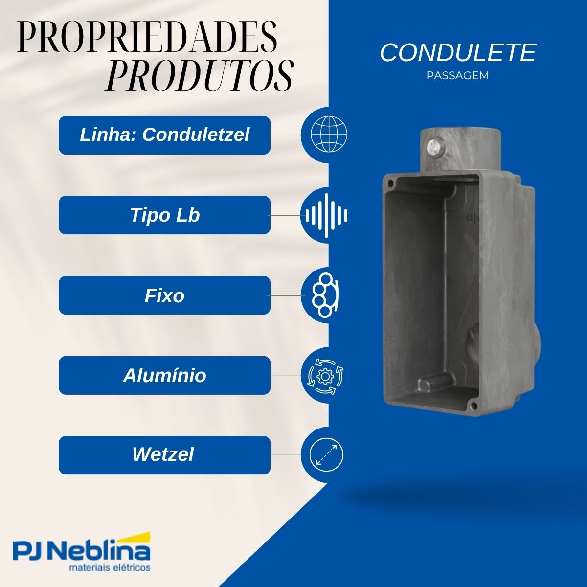 Condulete Alumínio Fixo Tipo Lb 3/4 S/Rosca S/Pintura S/Tampa S/Vedação - Wetzel