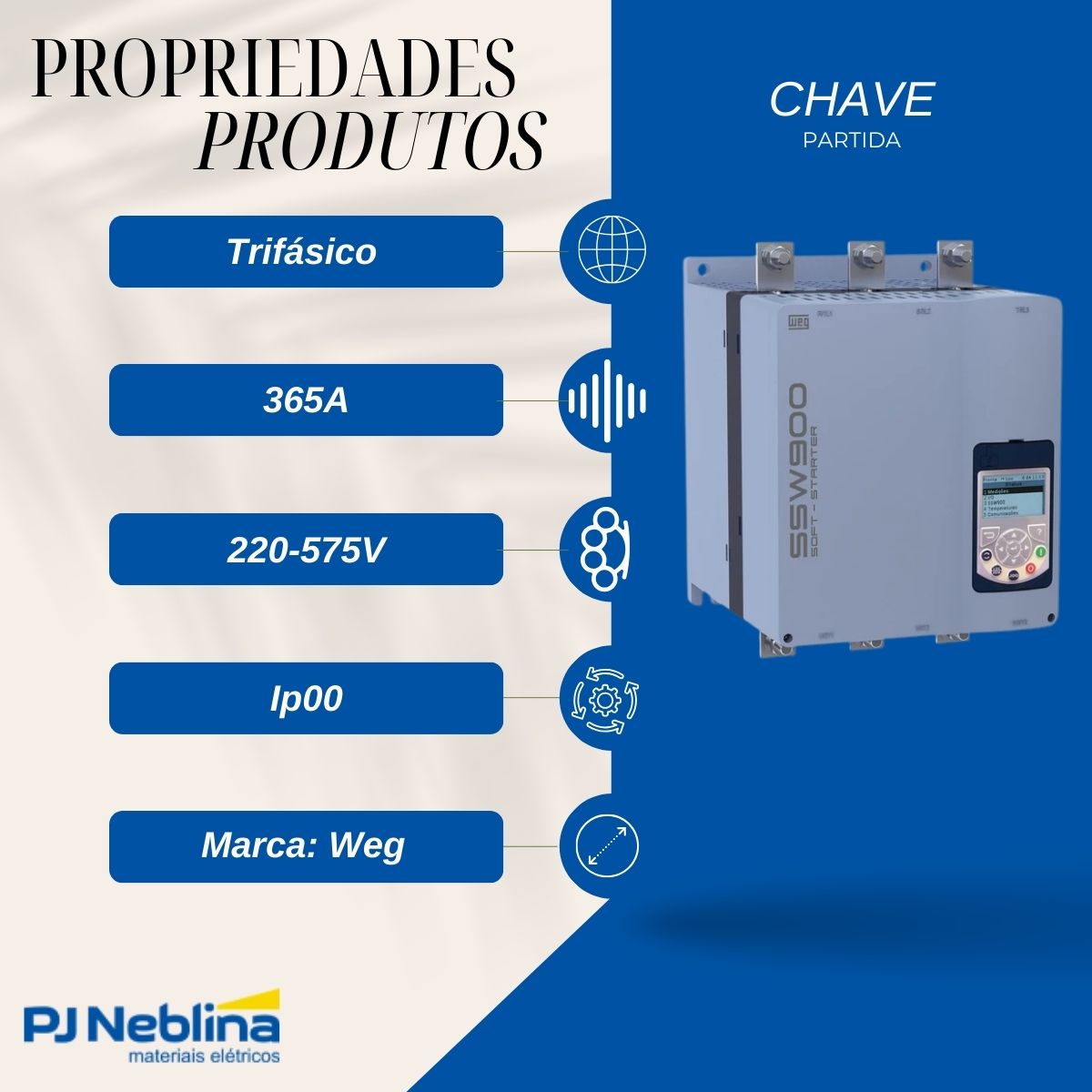 Chave Partida Softstarter Trifásico 365A 220-575V 300Kw Ip00 - Weg