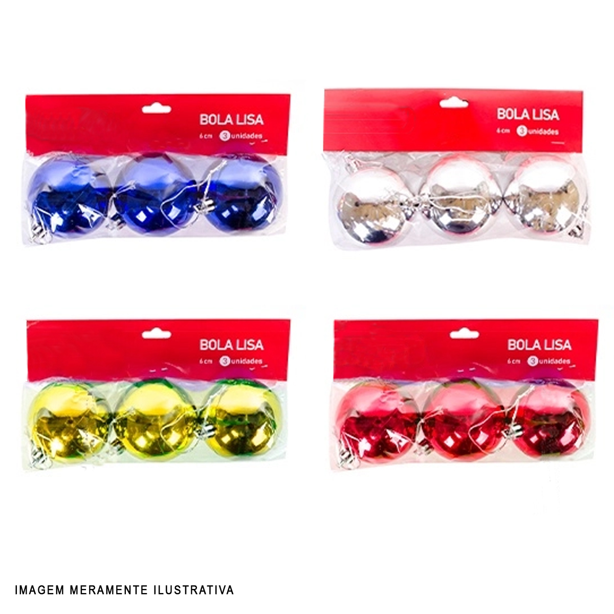 Bola Decorativa De Natal Lisa 6cm Embutir Com 3 Peças Sortida