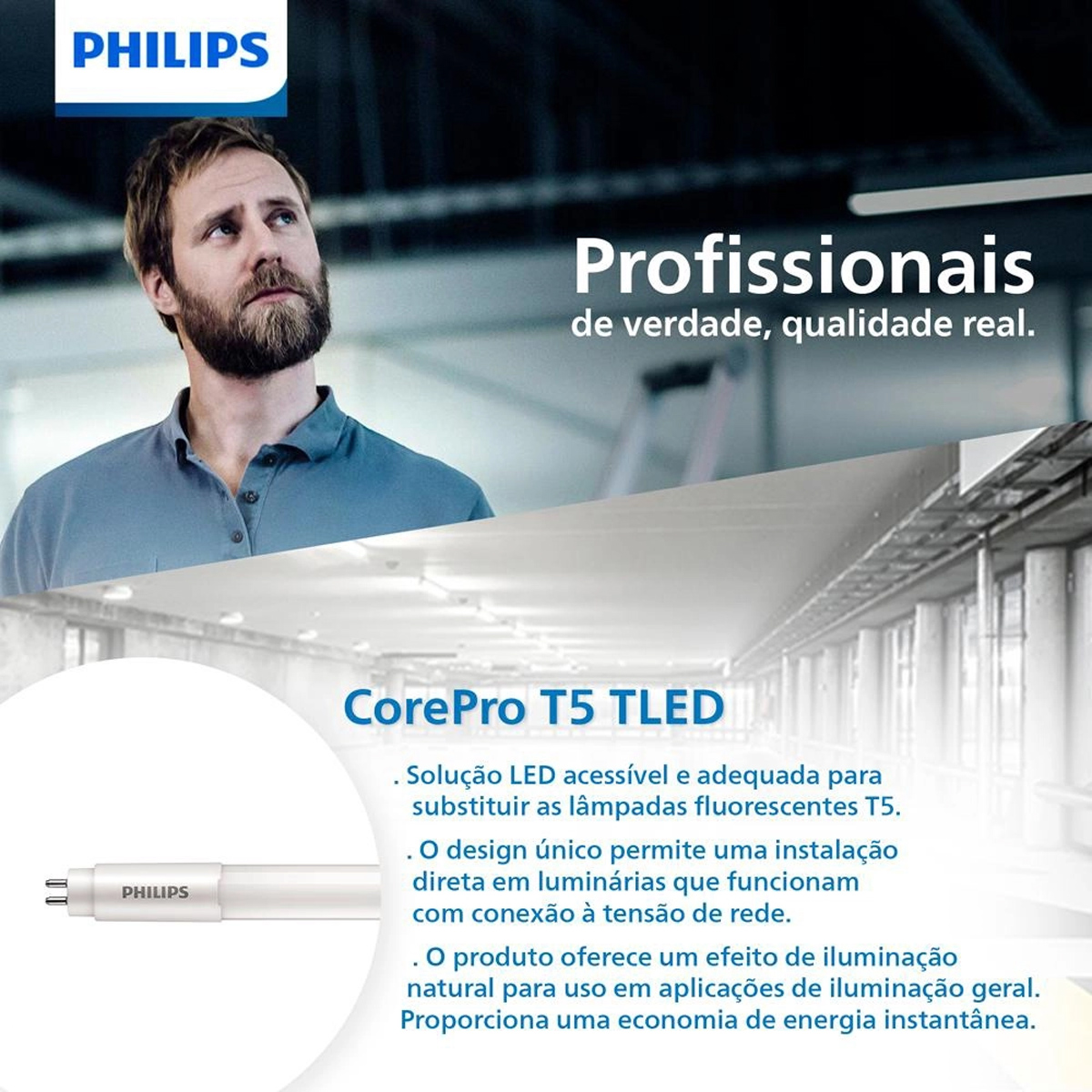 Lâmpada Led Tubular T5 16W Bivolt G5 3000K Luz Amarela 1850Lm 1163Mm Vidro 929002210512 Philips