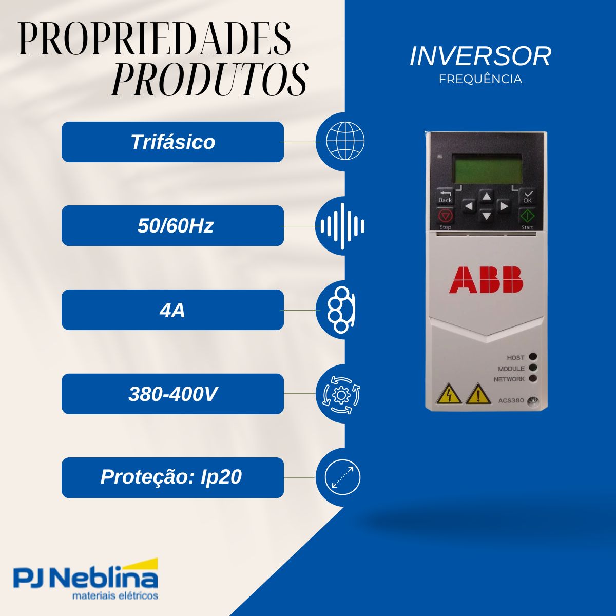 Inversor Frequência Trifásico 380-480V 50/60Hz 5,6A 2,2Kw - Abb