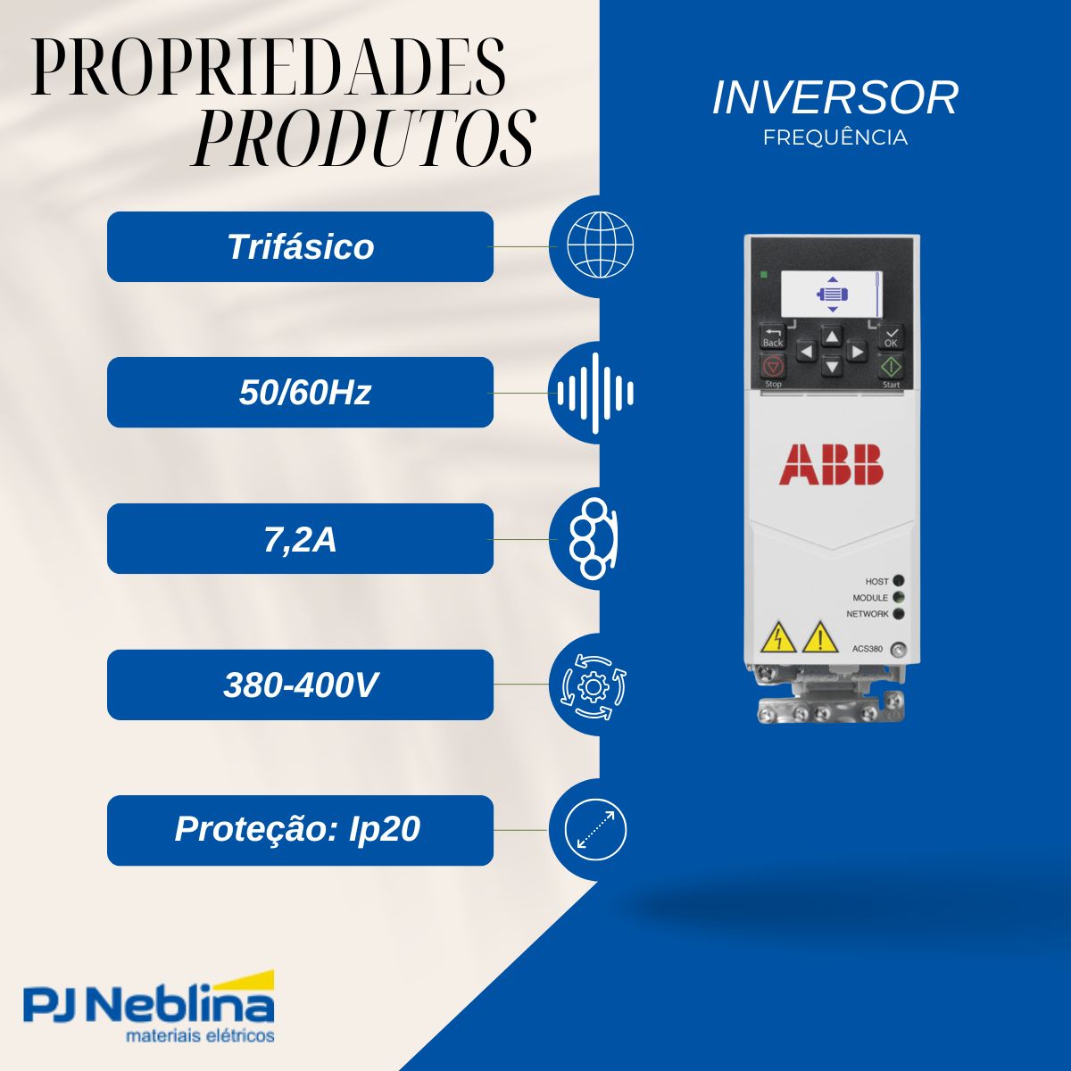 Inversor Frequência Trifásico 380-480V 50/60Hz 7,2A 3Kw - Abb