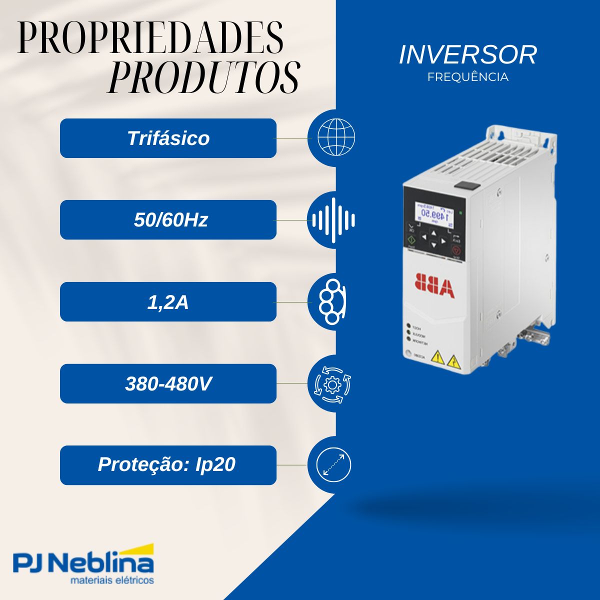 Inversor Frequência Trifásico 380-480V 50/60Hz 1,2A 0,37Kw - Abb