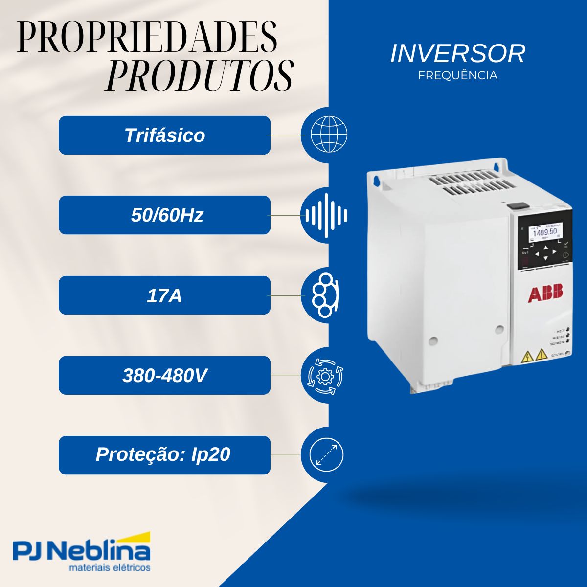 Inversor Frequência Trifásico 380-480V 50/60Hz 17A 7,5Kw - Abb