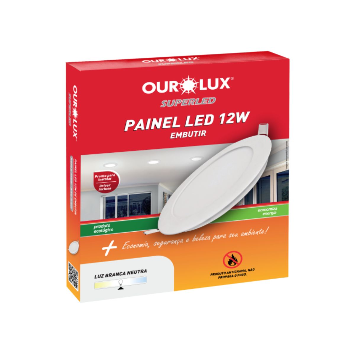 Luminária Plafon Led Embutir 12W Bivolt 6400K Luz Branca Com Driver - Ourolux