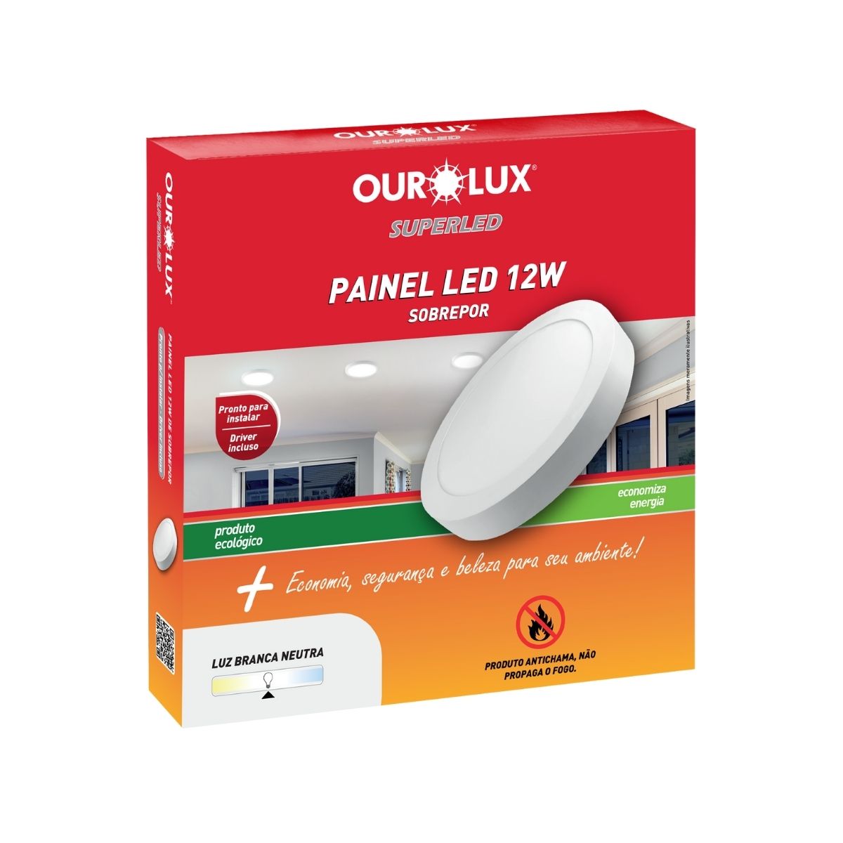 Luminária Plafon Led Sobrepor Redondo Branco 12W Bivolt 6400K Branco Frio - Ourolux