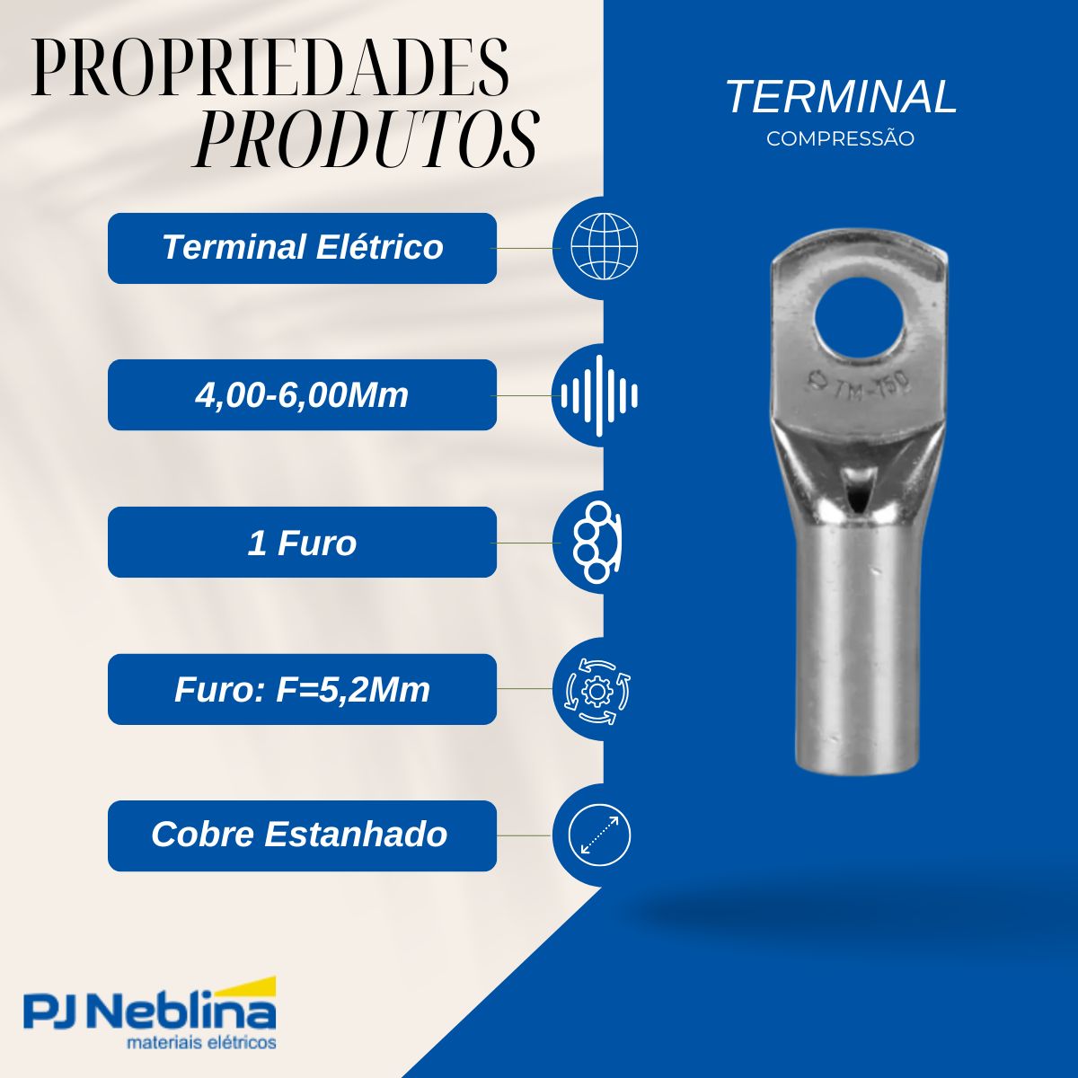 Terminal Compressao Boca Expandida 4,00-6,00mm 1 Compr 1 Fur