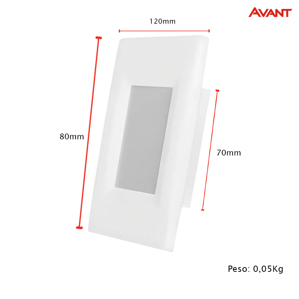 Luminária Balizador Led Embutir Retangular Branco 2W Bivolt 3000L Luz Amarela 120Lm Difusor Policarbonato Avant