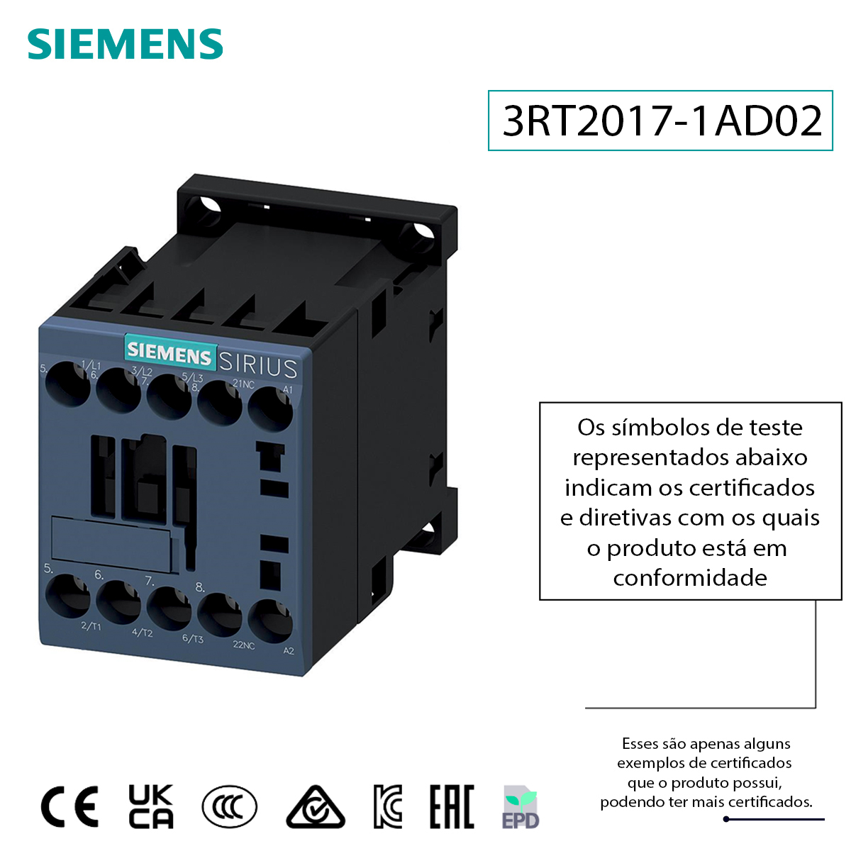 Contator Potência Tripolar 12A 42V 1Nf 50/60Hz 3RT20171AD02 Siemens