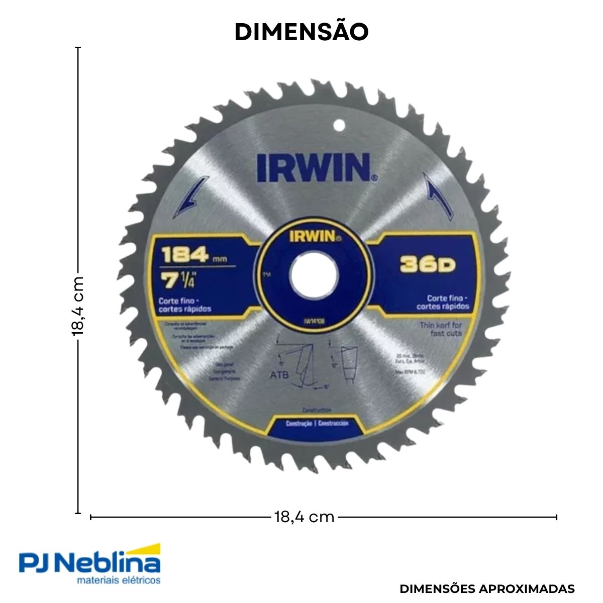 Disco Serra Circular 7.1/4 (184Mm) 36 Dentes 20Mm P/Madeira 6700Rpm - Irwin