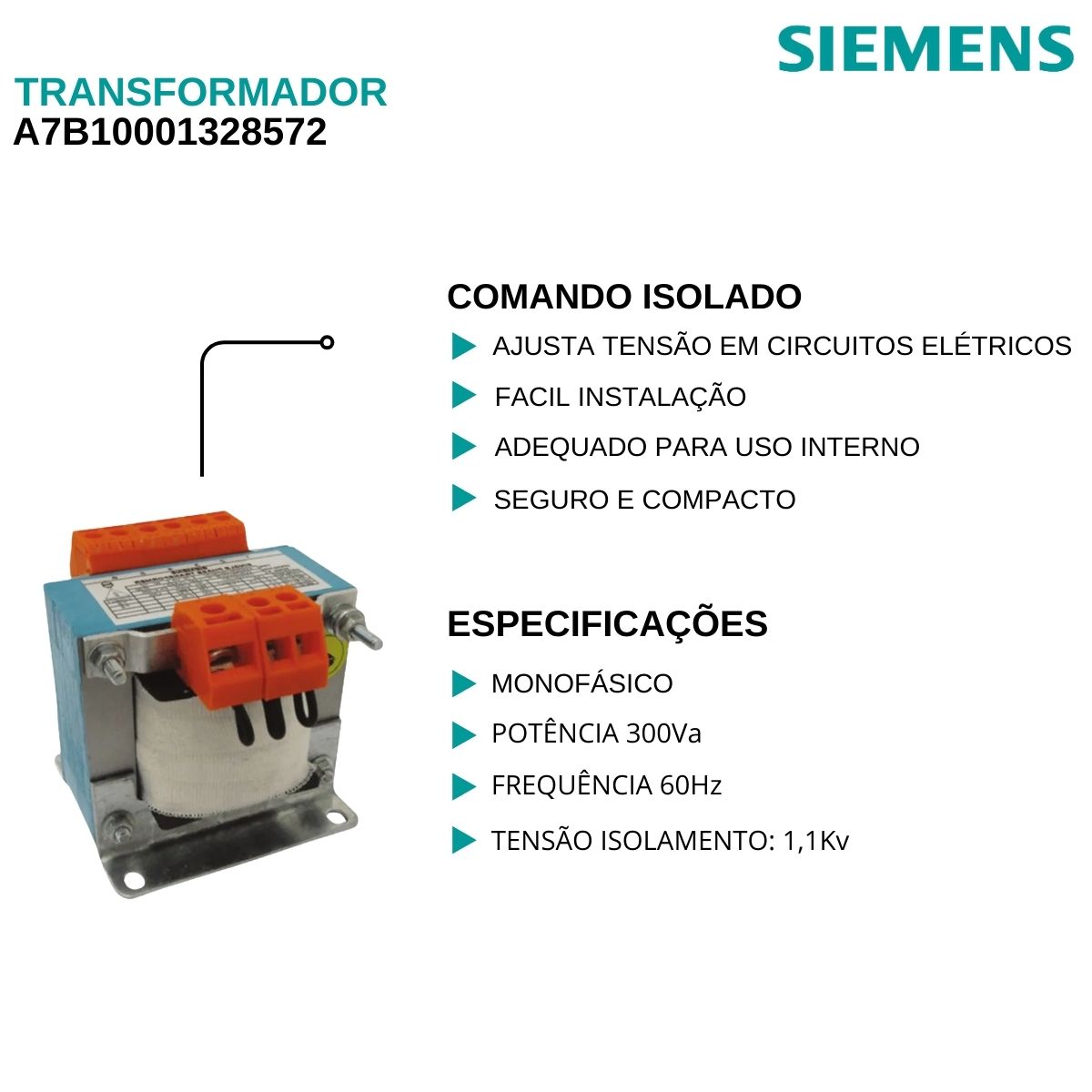 Transformador Isolado Comando Monofásico 300Va 1,1Kv A7B10001328572 - Siemens