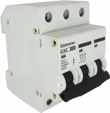 Disjuntor Mini Din Tripolar 10A Curva C 3Ka 400/440V ELMD-3C10 - Eletromec