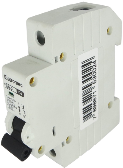 Disjuntor Mini Din Unipolar 4A Curva C 3Ka 230/400V ELMD-1C4 - Eletromec