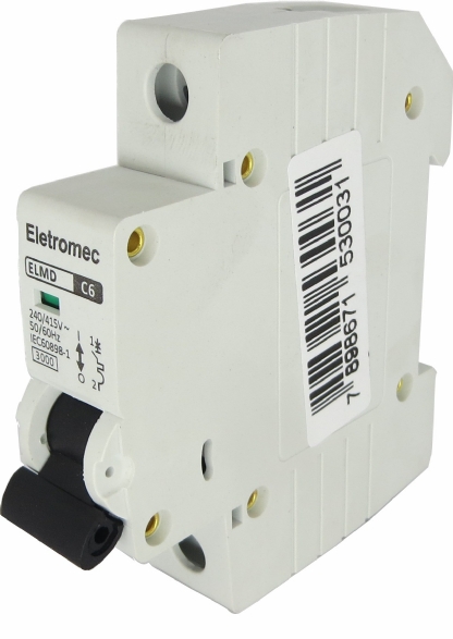 Disjuntor Mini Din Unipolar 6A Curva C 3Ka 230/400V ELMD-1C6 - Eletromec