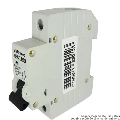 Disjuntor Mini Din Unipolar 70A Curva C 3Ka 230/400V ELMD-1C70 - Eletromec