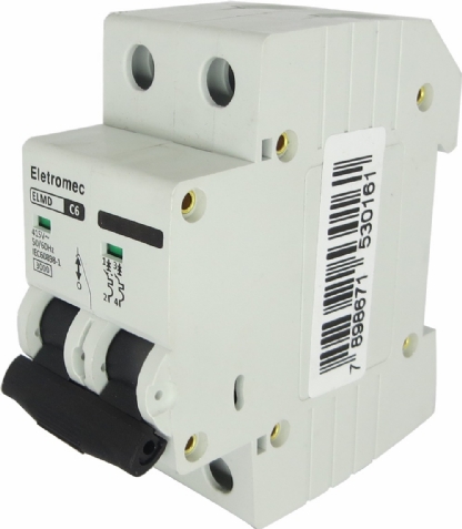 Disjuntor Mini Din Bipolar 6A Curva C 3Ka 400/440V ELMD-2C6 - Eletromec