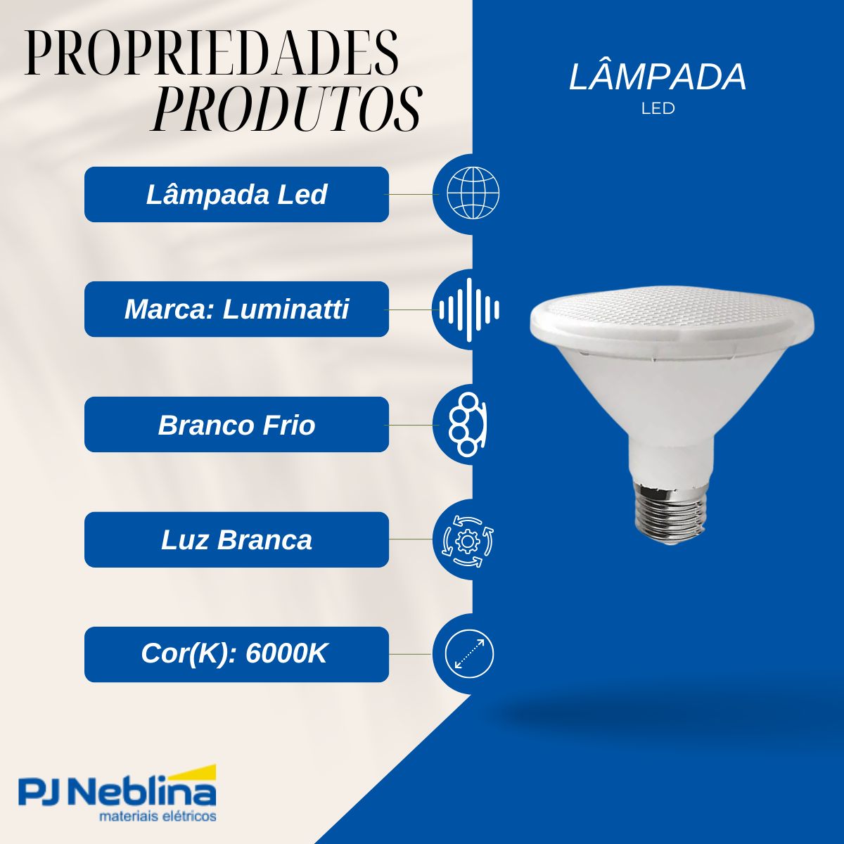 Lâmpada Led Par30 10W Bivolt E27 6000K Branco Frio Luz Branca 940Lm 38G - Luminatti