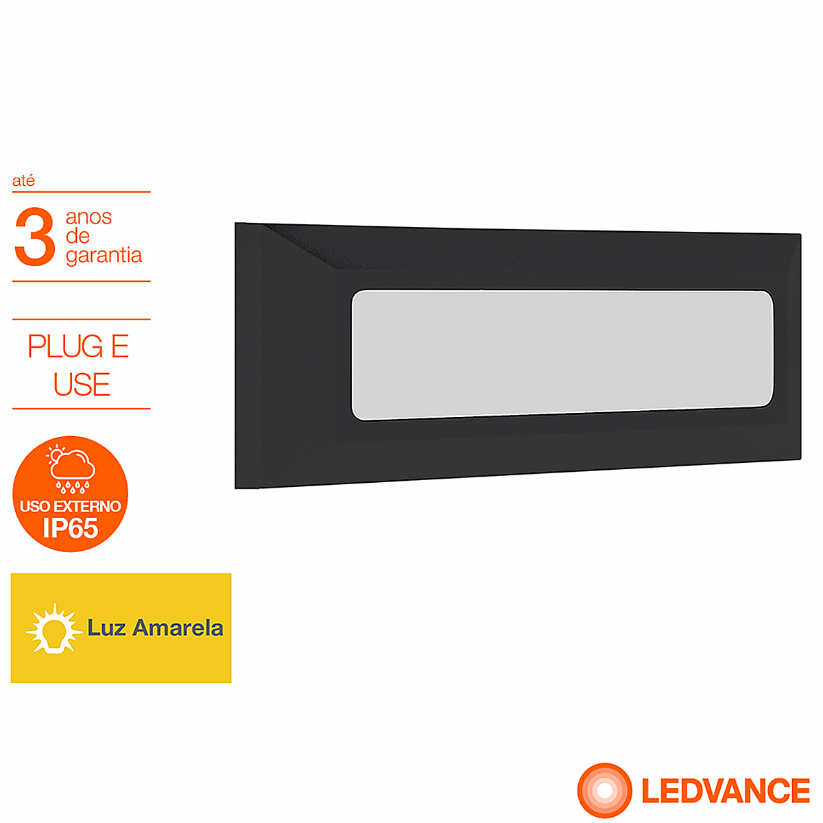 Luminária Arandela Led Retangular Preto 4W Bivolt 3000K Luz Amarela - Osram/Ledvance