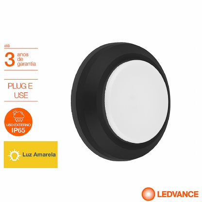 Luminária Arandela Led Bivolt Redondo Preto 3W 3000K Luz Amarela Decoled - Ledvance