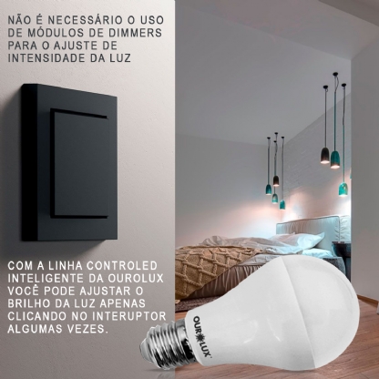 Lâmpada Led Inteligente Smart 3 Tons Dimmer 9W Bivolt E27 6500K Luz Branca - Ourolux