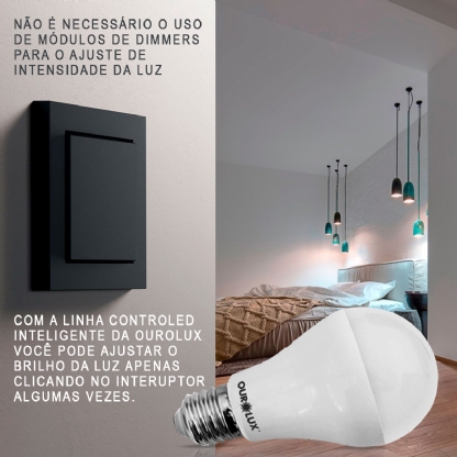 Lâmpada Led Inteligente Smart Autodimerizável 9W Bivolt E27 6500K Luz Branca - Ourolux
