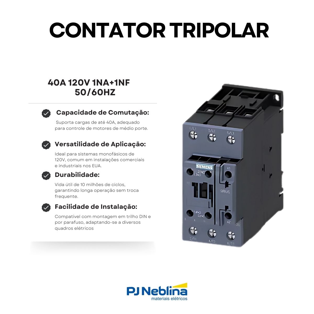 Contator Tripolar 40A 120V 1NA+1NF 50/60Hz  - Siemens