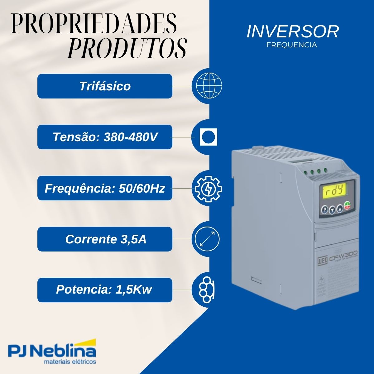 Inversor Frequência Trifásico 380-480V 50/60Hz 3,5A 1,5Kw - Weg