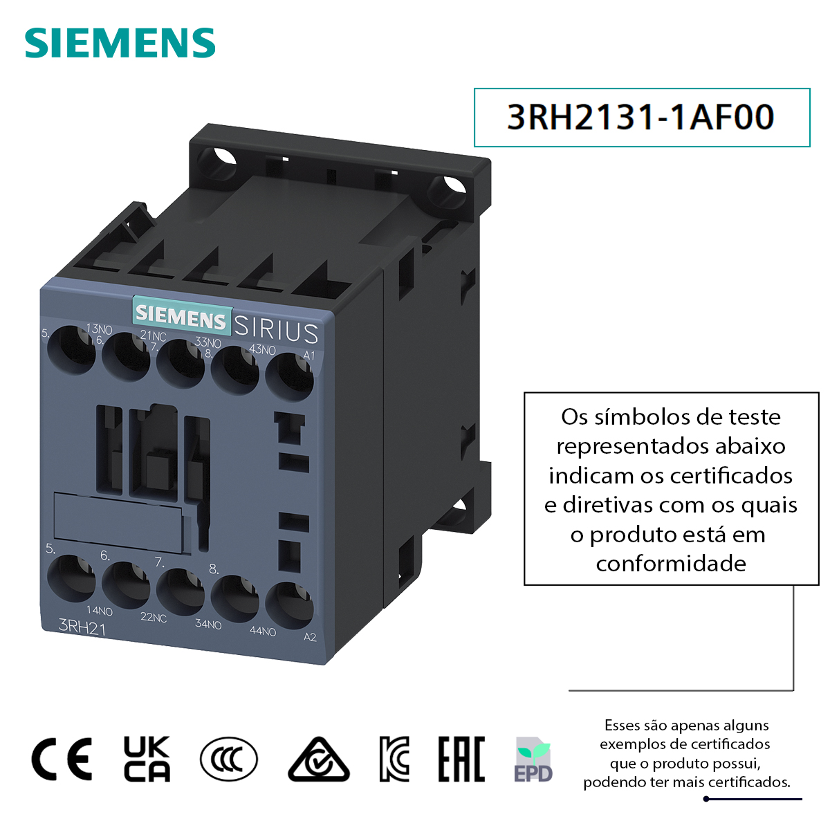 Contator Auxiliar 10A 110V 3Na+1Nf 50/60Hz 3RH21311AF00 Siemens