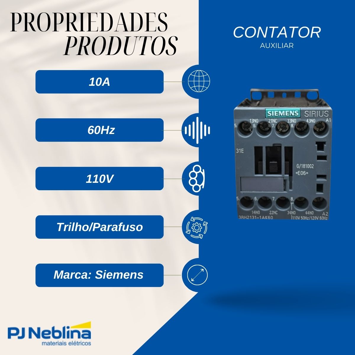 Contator Auxiliar 10A 110V 3Na+1Nf 60Hz - Siemens