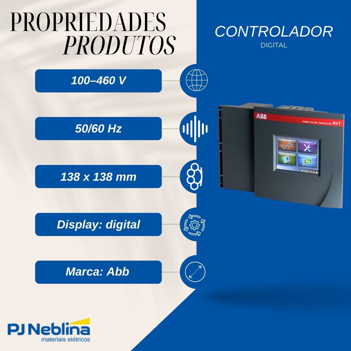 Controlador Digital Fator De Potencia 100/460V 50/60Hz Ip43 138X138Mm - Abb
