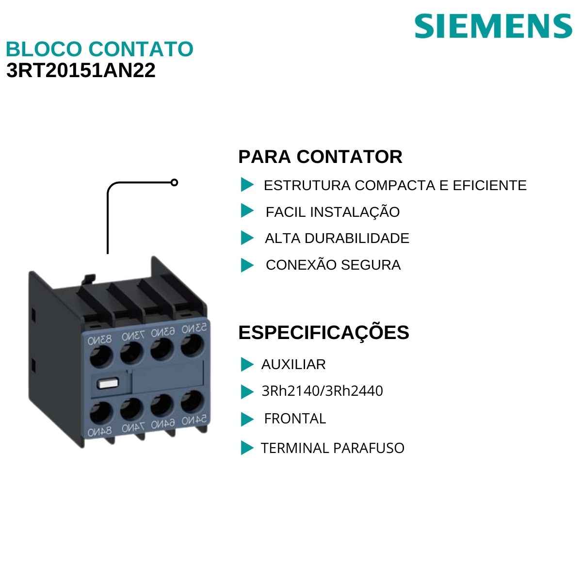 Bloco Contato Auxiliar Para Contator Frontal 4Na 3RH29111GA40 - Siemens
