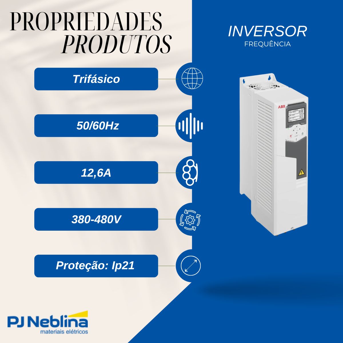 Inversor Frequência Trifásico 380-480V 50/60Hz 12,6A 5,5Kw - Abb