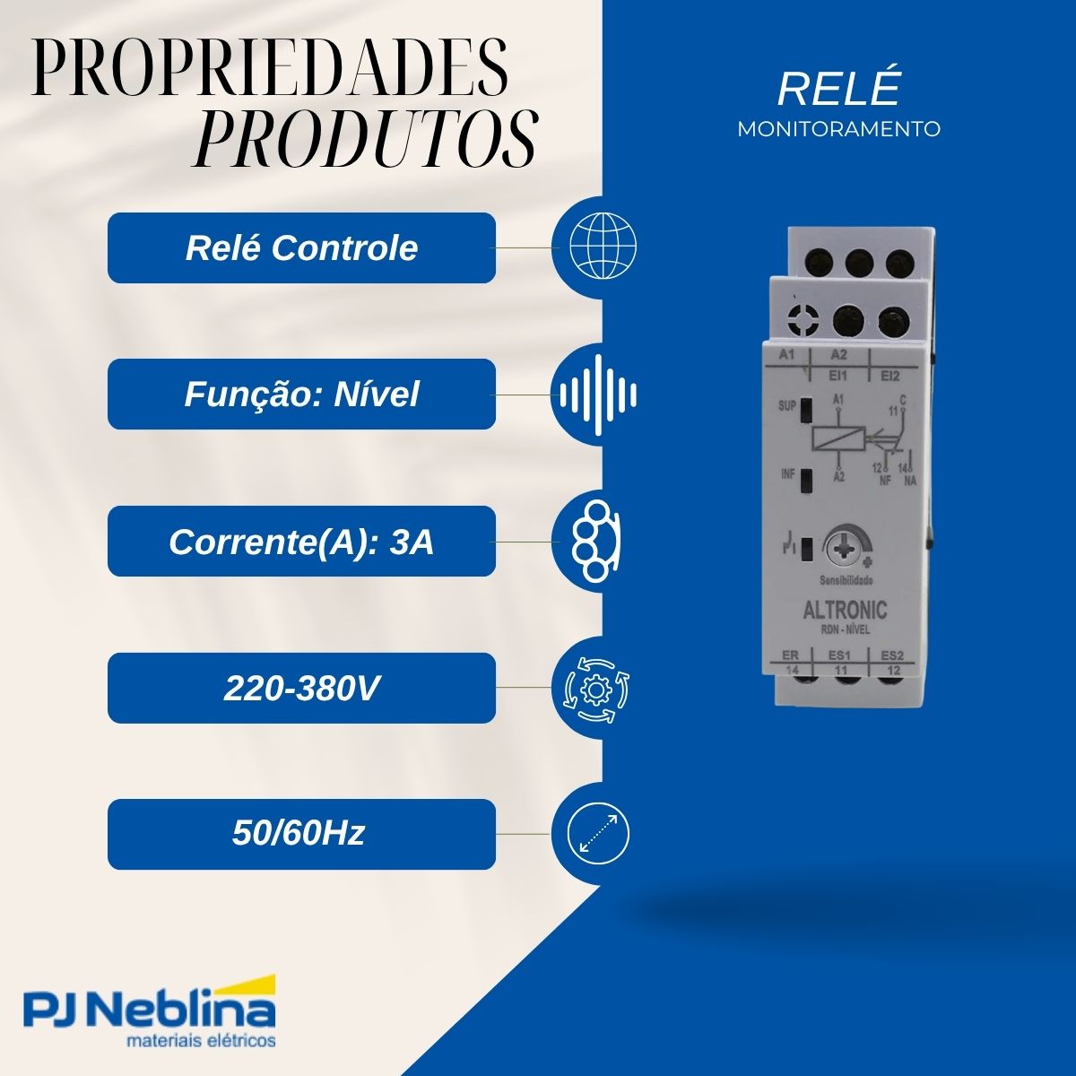 Relé Controle Monitoramento Nível 1Rev (Spdt) 3A 220-380V C/Caixa Mc - Altronic