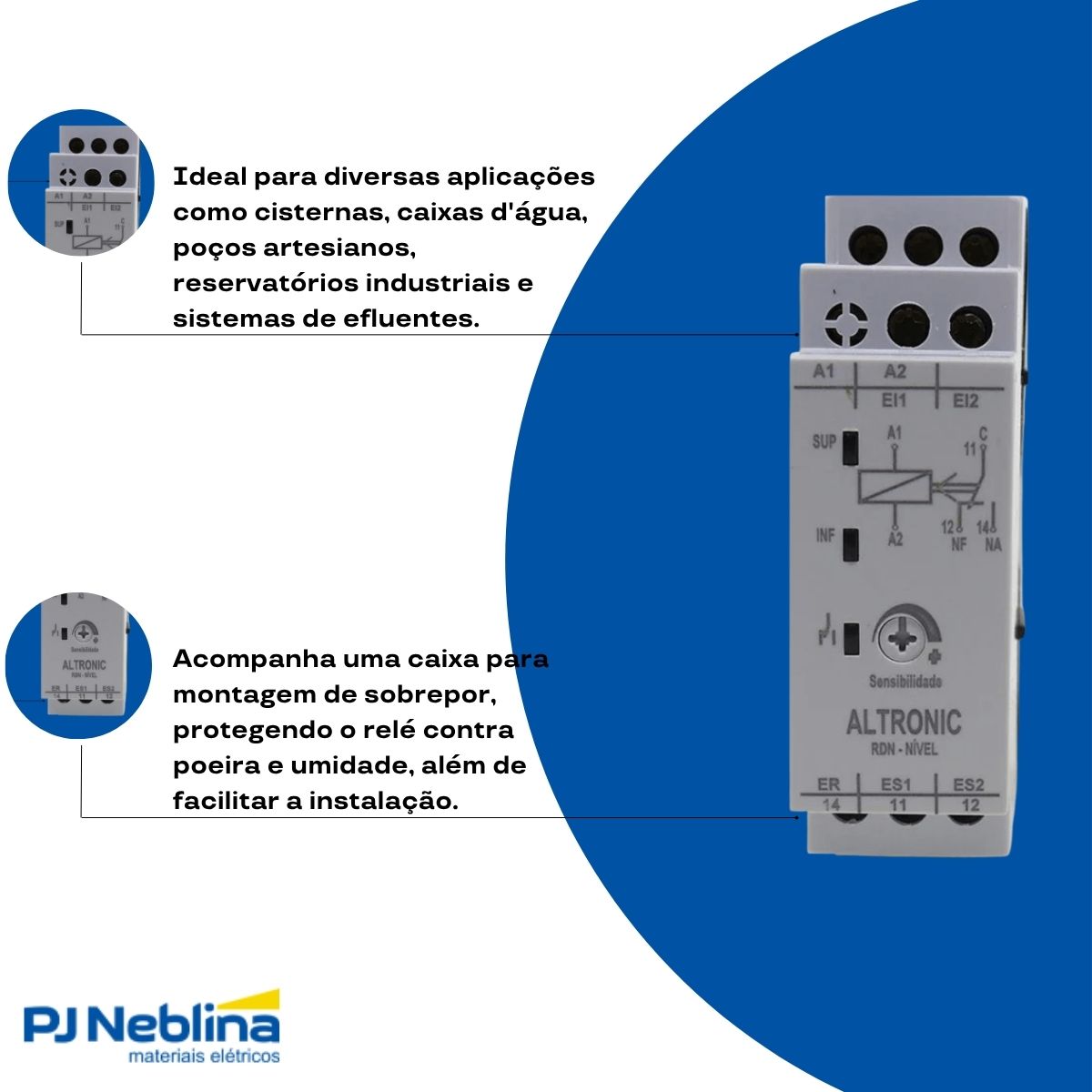 Relé Controle Monitoramento Nível 1Rev (Spdt) 3A 220-380V C/Caixa Mc - Altronic