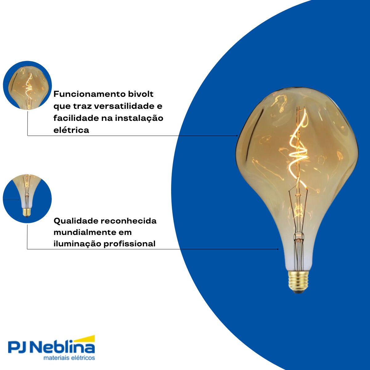 Lâmpada Led Filamento Bulbo Ps52 4W Bivolt E27 2200K Branco Quente Luz Amarela 320Lm - Gmh