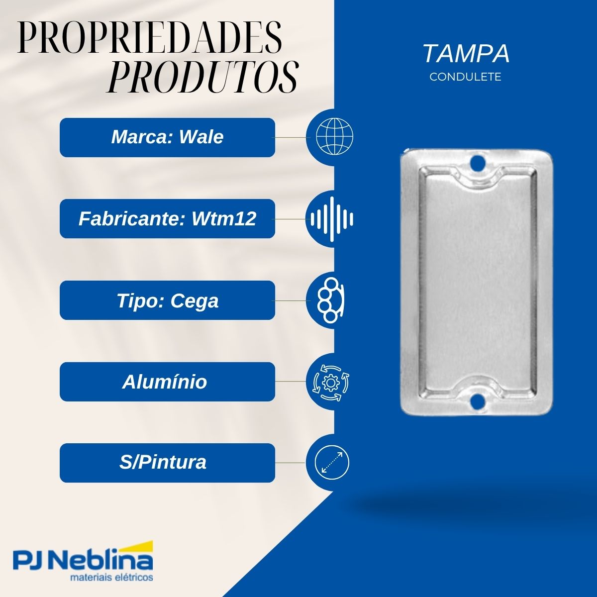 Tampa Condulete Cega Alumínio 1/2-3/4 S/Pintura S/Vedação - Walec