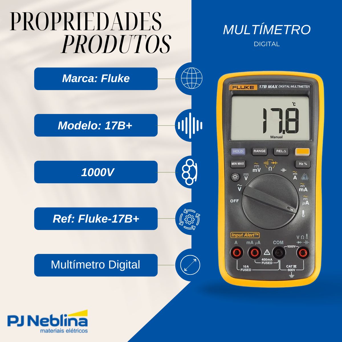 Multímetro Digital 17B+ 1000V Cat Iii 600V - Fluke