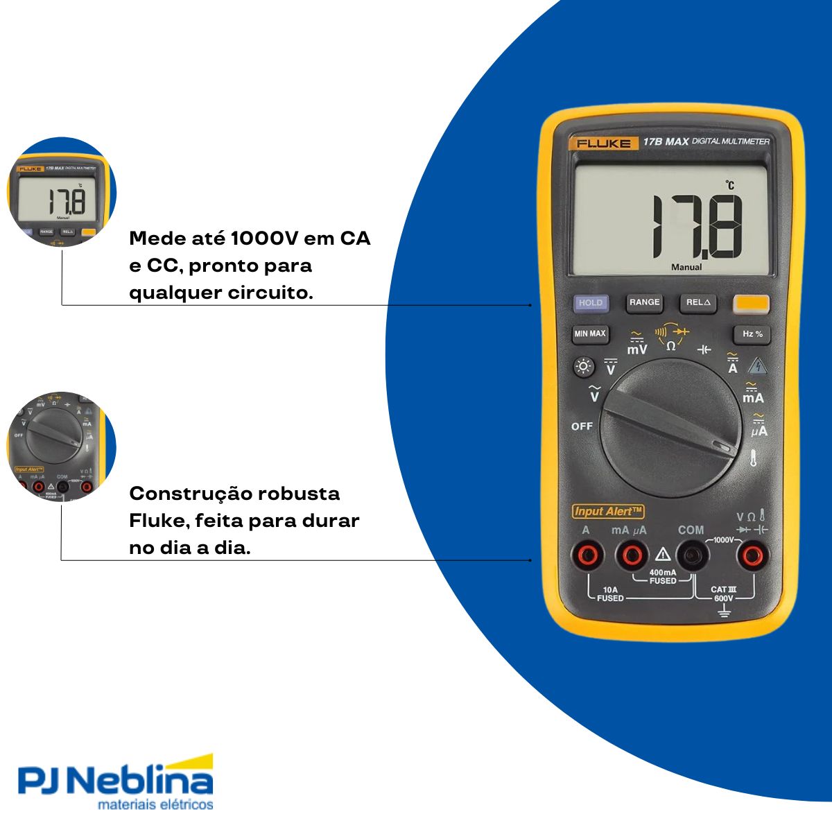 Multímetro Digital 17B+ 1000V Cat Iii 600V - Fluke