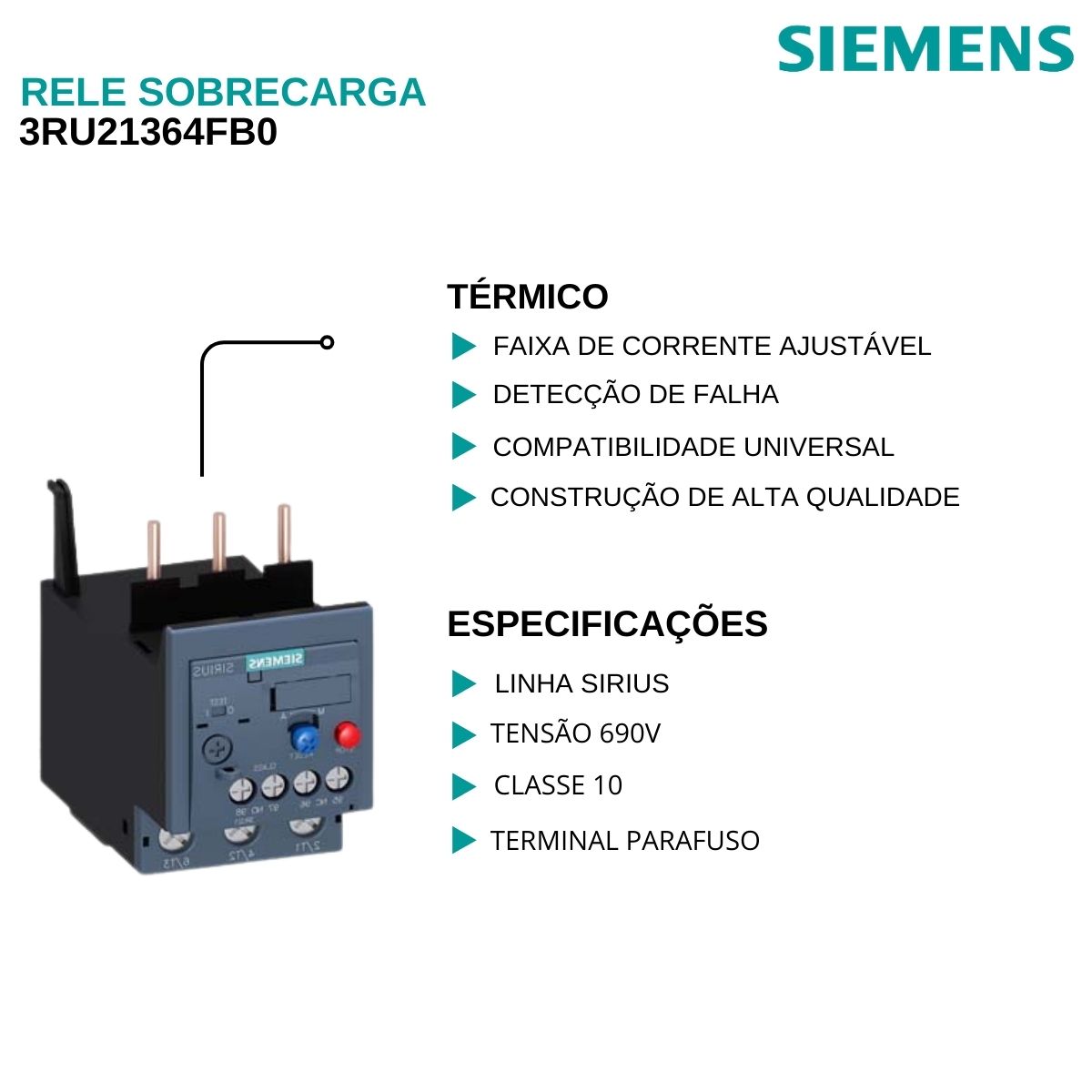 Rele Sobrecarga Térmico 28-40A Classe 10 3RU21364FB0 - Siemens
