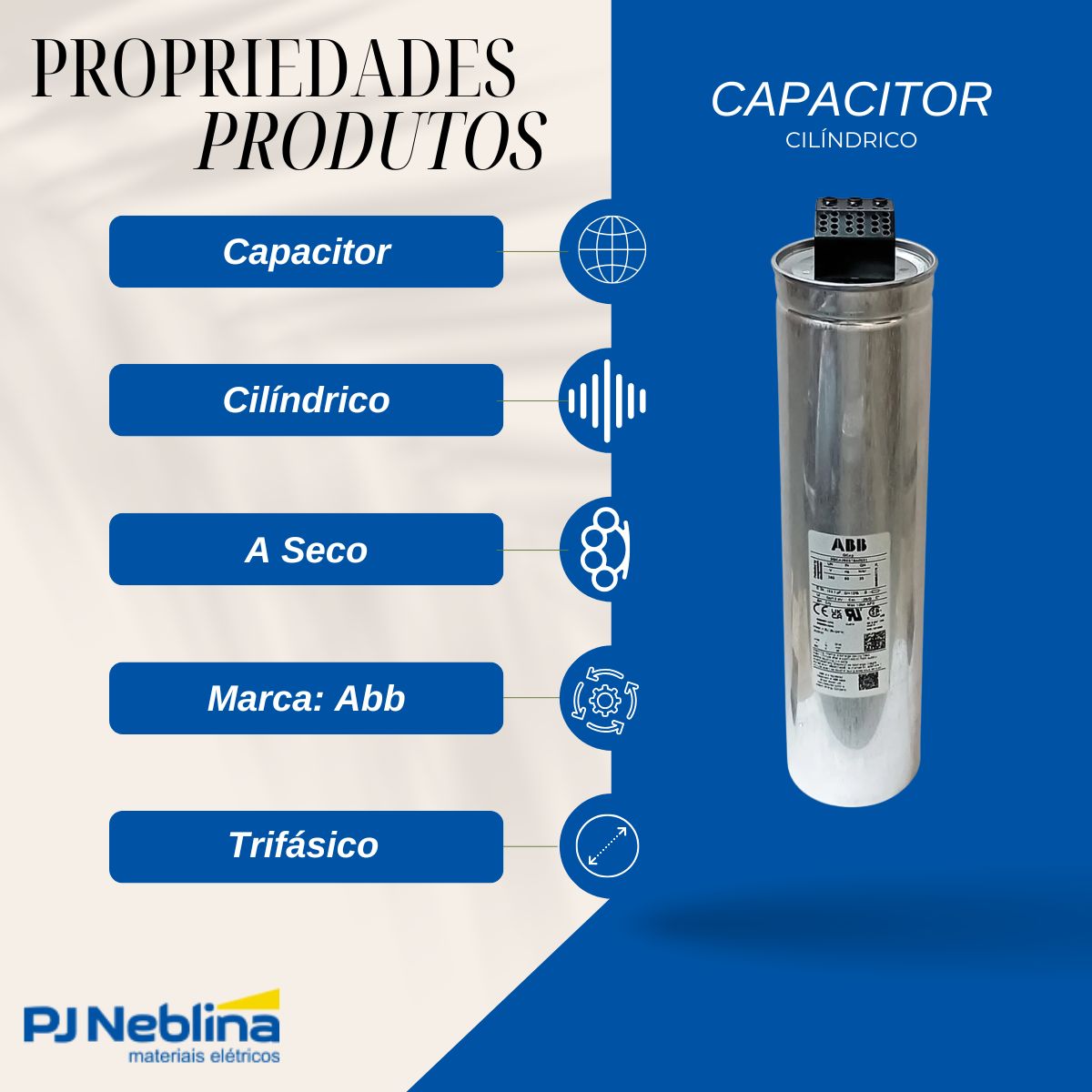 Capacitor Cilíndrico A Seco 20Kvar 380V Trifásico 60Hz - Abb
