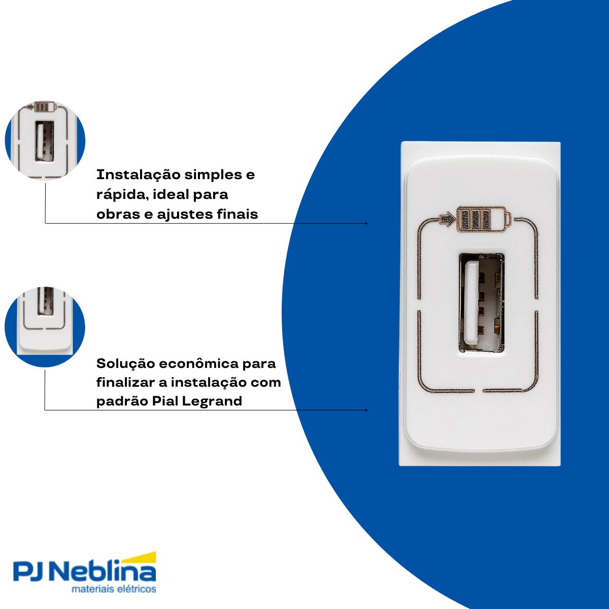 Modulo Tomada Carregador 1 Entrada Usb (tipo A) 1 Mod 1,1a B
