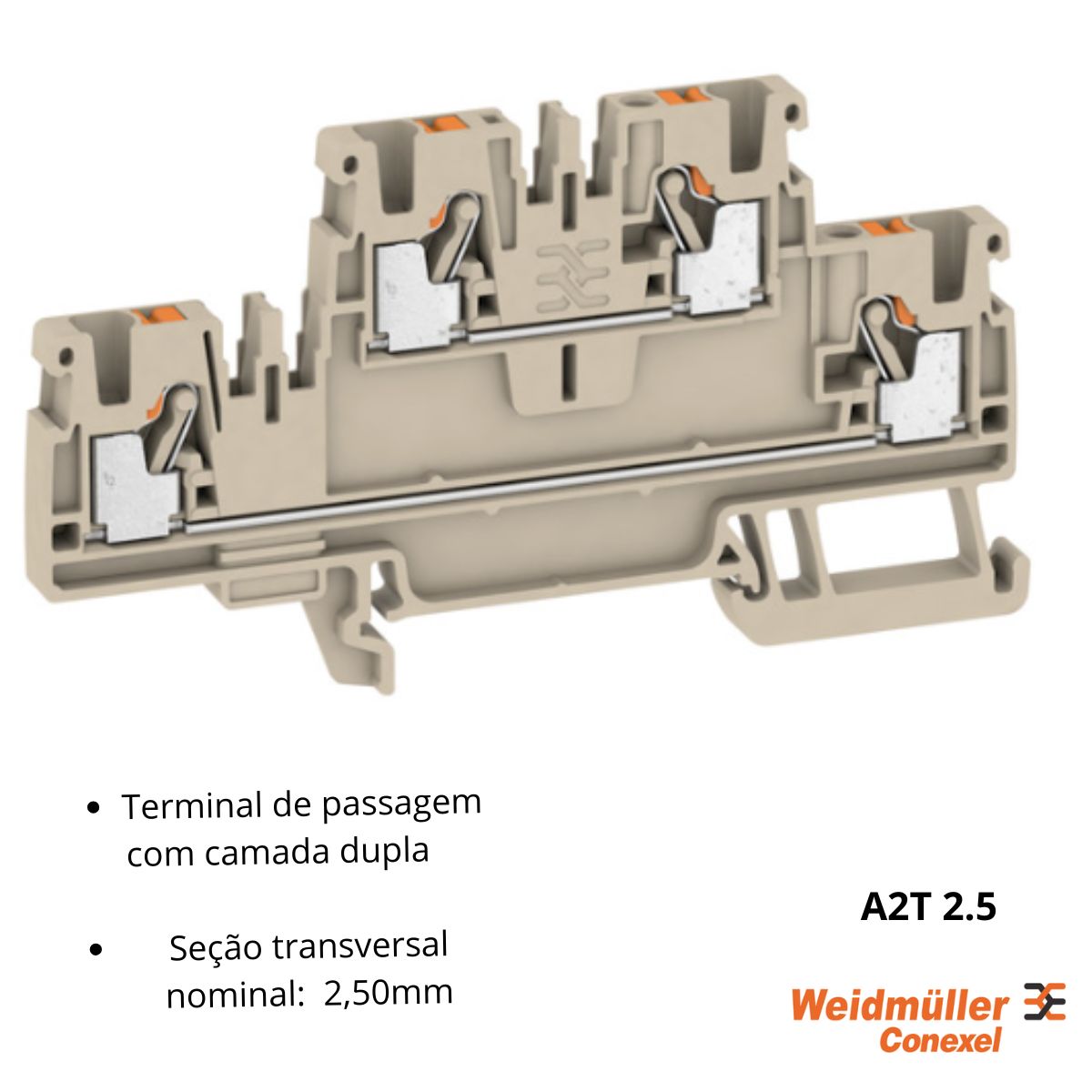 Conector Borne Passagem Duplo 4 Conexões 2,50mm 800V Bege - Conexel