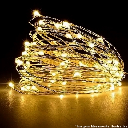 Cordão Fio Arame Decorativo Pisca-Pisca Branco Com 50 Leds Pilha